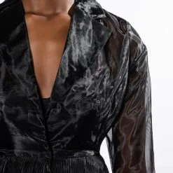 HIGH END LOOKS SEMI SHEER CHIFFON JACKET -helmut shop high end looks semi sheer chiffon jacket black 7 7