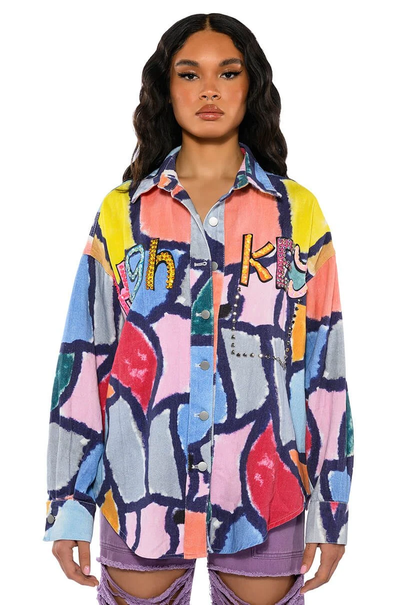 HIGH KEY ABSTRACT BUTTON DOWN BLOUSE 3 HIGH KEY ABSTRACT BUTTON DOWN BLOUSE