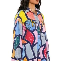 HIGH KEY ABSTRACT BUTTON DOWN BLOUSE 11 HIGH KEY ABSTRACT BUTTON DOWN BLOUSE -helmut shop high key abstract button down blouse blue multi 2 2