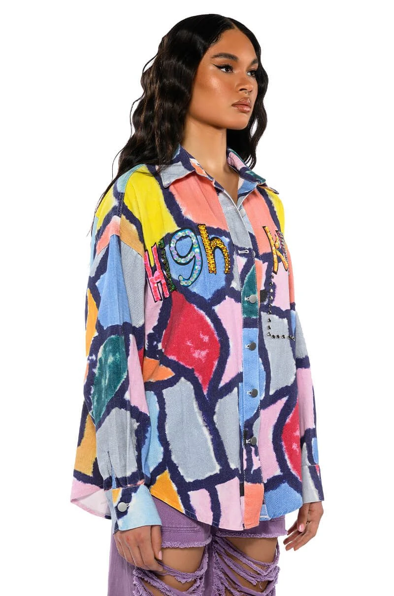 HIGH KEY ABSTRACT BUTTON DOWN BLOUSE 4 HIGH KEY ABSTRACT BUTTON DOWN BLOUSE - Image 2