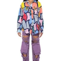 HIGH KEY ABSTRACT BUTTON DOWN BLOUSE 12 HIGH KEY ABSTRACT BUTTON DOWN BLOUSE -helmut shop high key abstract button down blouse blue multi 3 3