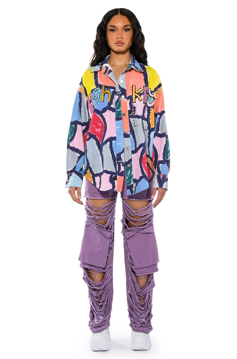 HIGH KEY ABSTRACT BUTTON DOWN BLOUSE 5 HIGH KEY ABSTRACT BUTTON DOWN BLOUSE - Image 3