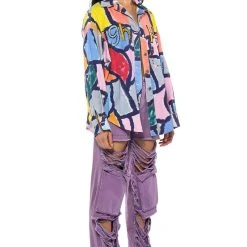 HIGH KEY ABSTRACT BUTTON DOWN BLOUSE 13 HIGH KEY ABSTRACT BUTTON DOWN BLOUSE -helmut shop high key abstract button down blouse blue multi 4 4