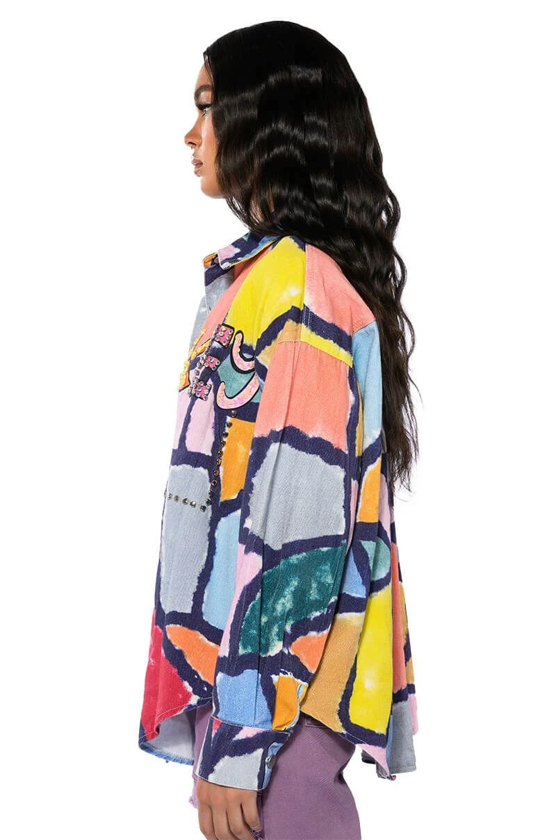 HIGH KEY ABSTRACT BUTTON DOWN BLOUSE 8 HIGH KEY ABSTRACT BUTTON DOWN BLOUSE - Image 6