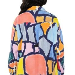 HIGH KEY ABSTRACT BUTTON DOWN BLOUSE 16 HIGH KEY ABSTRACT BUTTON DOWN BLOUSE -helmut shop high key abstract button down blouse blue multi 7 7