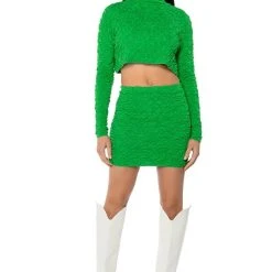HIGHLIGHT OF YOUR DAY TEXTURED MINI SKIRT -helmut shop highlight of your day textured mini skirt green 4 4