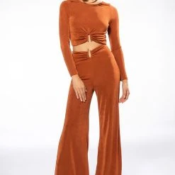 HOLD UP SLINKY LONG SLEEVE CROP TOP -helmut shop hold up slinky long sleeve crop top rust 2 2