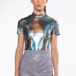 HOLO SHORT SLEEVE BODYSUIT -helmut shop holo short sleeve bodysuit silver 4 4