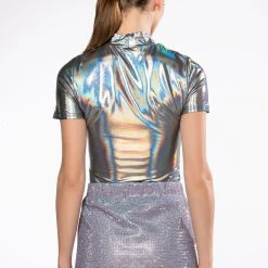 HOLO SHORT SLEEVE BODYSUIT -helmut shop holo short sleeve bodysuit silver 6 6