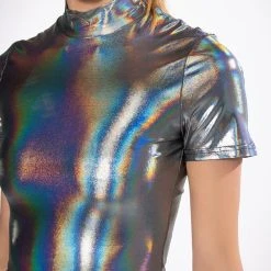 HOLO SHORT SLEEVE BODYSUIT -helmut shop holo short sleeve bodysuit silver 7 7