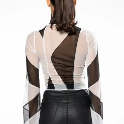 HOMETOWN MESH LONG SLEEVE TOP -helmut shop hometown mesh long sleeve top white black 5 5