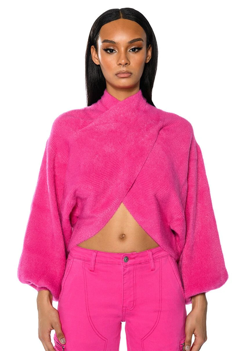 HONEY CROSS FRONT FUZZY SWEATER 3 HONEY CROSS FRONT FUZZY SWEATER