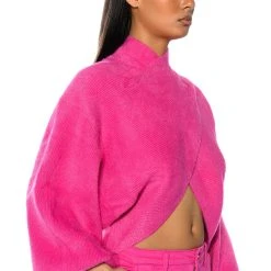 HONEY CROSS FRONT FUZZY SWEATER 10 HONEY CROSS FRONT FUZZY SWEATER -helmut shop honey cross front fuzzy sweater fuchsia 2 2
