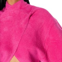 HONEY CROSS FRONT FUZZY SWEATER 15 HONEY CROSS FRONT FUZZY SWEATER -helmut shop honey cross front fuzzy sweater fuchsia 7 7
