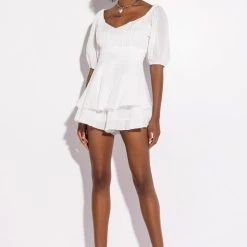 HONEY QUARTER SLEEVES ROMPER -helmut shop honey quarter sleeves romper white 2 2