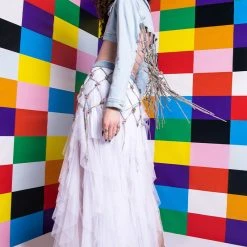 I AM ME CLYDE RAINBOW RHINESTONE CORD DENIM BELT -helmut shop i am me clyde rainbow rhinestone cord denim belt medium blue denim 4 4