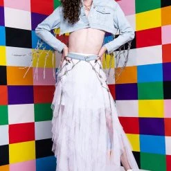 I AM ME CLYDE RAINBOW RHINESTONE CORD DENIM BELT -helmut shop i am me clyde rainbow rhinestone cord denim belt medium blue denim 5 5