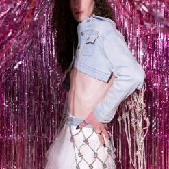 I AM ME CLYDE RAINBOW RHINESTONE CORD DENIM BELT -helmut shop i am me clyde rainbow rhinestone cord denim belt medium blue denim 6 6