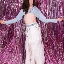 I AM ME CLYDE RAINBOW RHINESTONE CORD DENIM BELT -helmut shop i am me clyde rainbow rhinestone cord denim belt medium blue denim 8 8