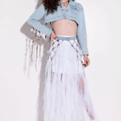 I AM ME CLYDE RAINBOW RHINESTONE CORD DENIM BELT -helmut shop i am me clyde rainbow rhinestone cord denim belt medium blue denim 9 9