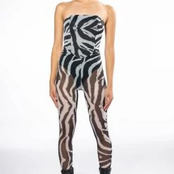 I LOVE IT ZEBRA FITTED MESH JUMPSUIT -helmut shop i love it zebra fitted mesh jumpsuit black white 4 4