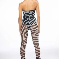 I LOVE IT ZEBRA FITTED MESH JUMPSUIT -helmut shop i love it zebra fitted mesh jumpsuit black white 6 6