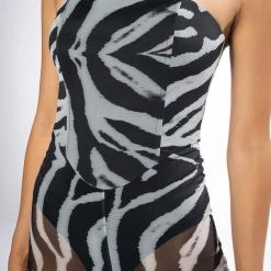 I LOVE IT ZEBRA FITTED MESH JUMPSUIT -helmut shop i love it zebra fitted mesh jumpsuit black white 7 7