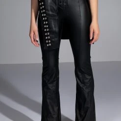 I THINK YOURE CUTE FAUX LEATHER LACE UP FLARE PANT