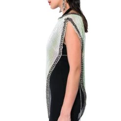 ICY SHORT SLEEVE ASYMMETRICAL HI SHINE CHAINMAIL BLOUSE -helmut shop icy short sleeve asymmetrical hi shine chainmail blouse white 7 7