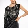 IF I WAS A RICH GIRL ASYMMETRICAL RHINESTONE EMBELLISHED BLOUSE