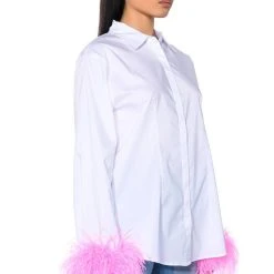 IM A FLIRT OSTRICH FEATHER BUTTON DOWN BLOUSE -helmut shop im a flirt ostrich feather button down blouse white multi 3 3