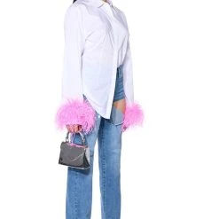IM A FLIRT OSTRICH FEATHER BUTTON DOWN BLOUSE -helmut shop im a flirt ostrich feather button down blouse white multi 5 5