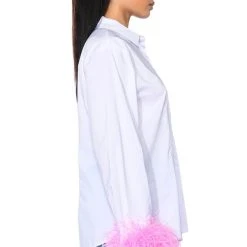 IM A FLIRT OSTRICH FEATHER BUTTON DOWN BLOUSE -helmut shop im a flirt ostrich feather button down blouse white multi 7 7