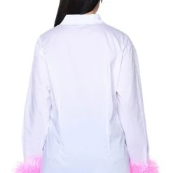 IM A FLIRT OSTRICH FEATHER BUTTON DOWN BLOUSE -helmut shop im a flirt ostrich feather button down blouse white multi 8 8