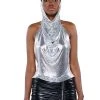 IN MY MIND HIGH SHINE HOODED CHAINMAIL TOP -helmut shop in my mind high shine hooded chainmail top silver 1 1
