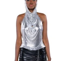 IN MY MIND HIGH SHINE HOODED CHAINMAIL TOP