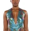 IN THE MOMENT FLORAL CHAINMAIL HALTER TOP -helmut shop in the moment floral chainmail halter top blue multi 1 1