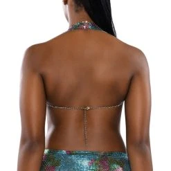 IN THE MOMENT FLORAL CHAINMAIL HALTER TOP 16 IN THE MOMENT FLORAL CHAINMAIL HALTER TOP -helmut shop in the moment floral chainmail halter top blue multi 7 7