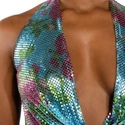IN THE MOMENT FLORAL CHAINMAIL HALTER TOP 17 IN THE MOMENT FLORAL CHAINMAIL HALTER TOP -helmut shop in the moment floral chainmail halter top blue multi 8 8
