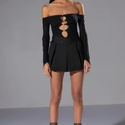 INDEPENDENT V FRONT PLEATED MINI SKORT -helmut shop independant v front pleated mini skort black 5 5 c1