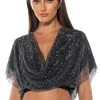 INDIGO DRAPED RHINESTONE MESH BLOUSE -helmut shop indigo draped rhinestone mesh blouse black 1 1
