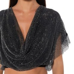 INDIGO DRAPED RHINESTONE MESH BLOUSE -helmut shop indigo draped rhinestone mesh blouse black 5 5