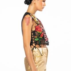 INKED SLEEVELESS SEQUIN APPLIQUE CROP TOP -helmut shop inked sleeveless sequin applique crop top multi 6 6