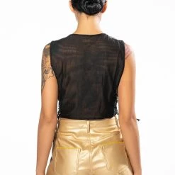 INKED SLEEVELESS SEQUIN APPLIQUE CROP TOP -helmut shop inked sleeveless sequin applique crop top multi 7 7