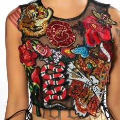 INKED SLEEVELESS SEQUIN APPLIQUE CROP TOP -helmut shop inked sleeveless sequin applique crop top multi 8 8