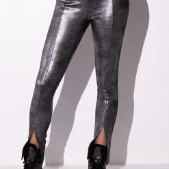 INTO THE NIGHT METALLIC SPLIT HEM PANT -helmut shop into the night metallic split hem pant black silver 3 3