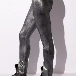 INTO THE NIGHT METALLIC SPLIT HEM PANT -helmut shop into the night metallic split hem pant black silver 4 4