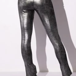 INTO THE NIGHT METALLIC SPLIT HEM PANT -helmut shop into the night metallic split hem pant black silver 5 5
