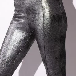 INTO THE NIGHT METALLIC SPLIT HEM PANT -helmut shop into the night metallic split hem pant black silver 6 6