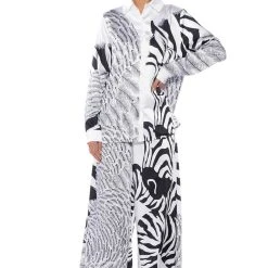 INTO THE NIGHT SATIN BUTTON DOWN WITH FRINGE -helmut shop into the night satin button down with fringe black white 3 3